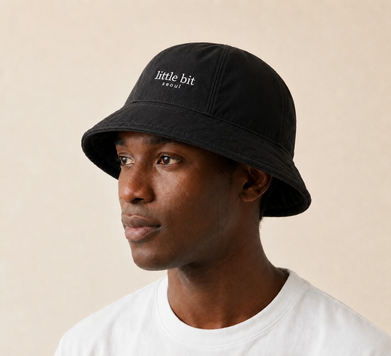 little bit seoul bucket hat on model, side